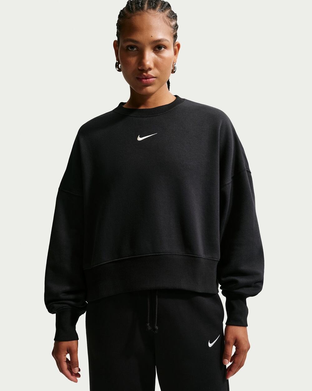 Nike Black Slouchy Cropped Crewneck Sweatshirt Oversized Womens Sportswear